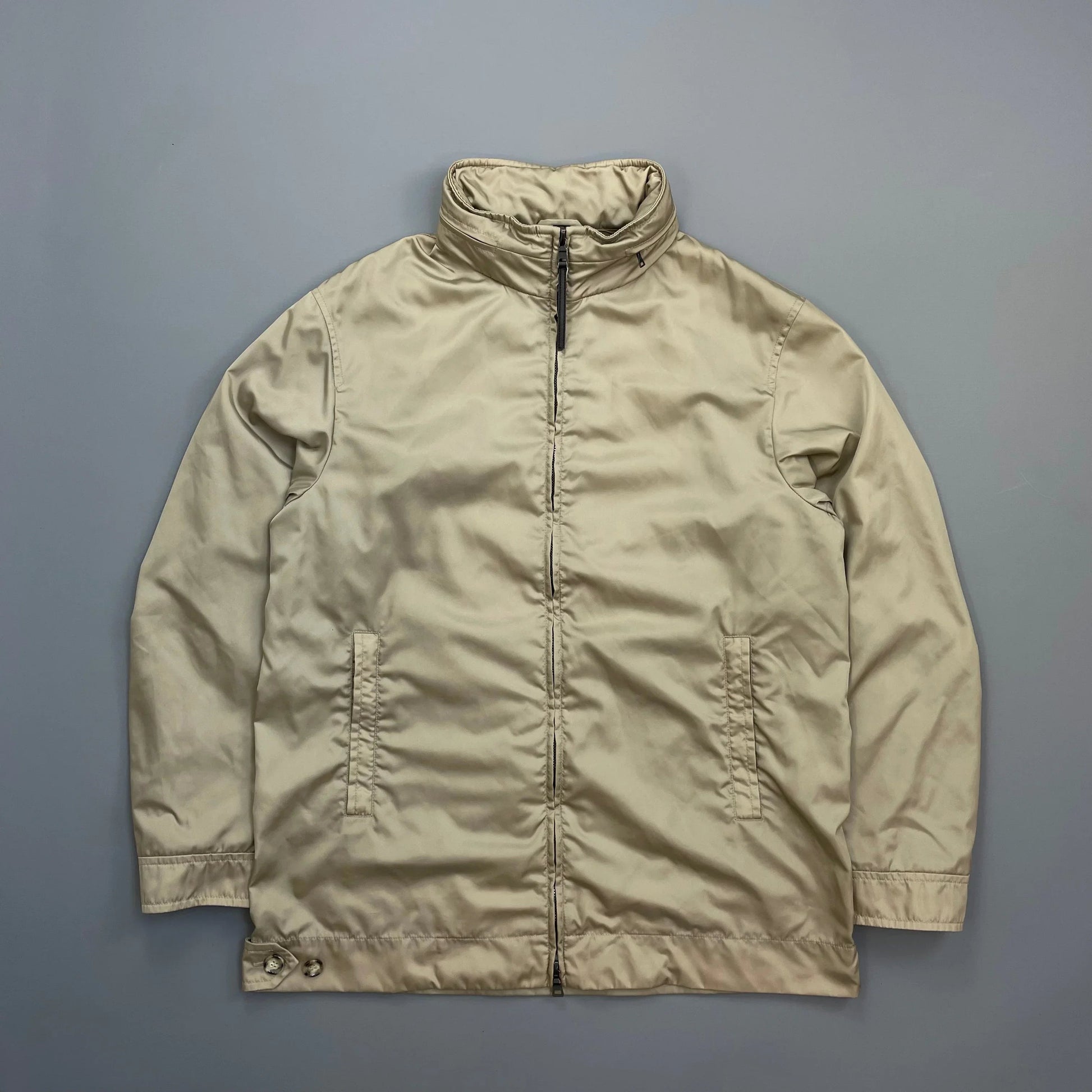 Prada Handbag Milano Longline Concealed Hood Windbreaker Jacket Beige