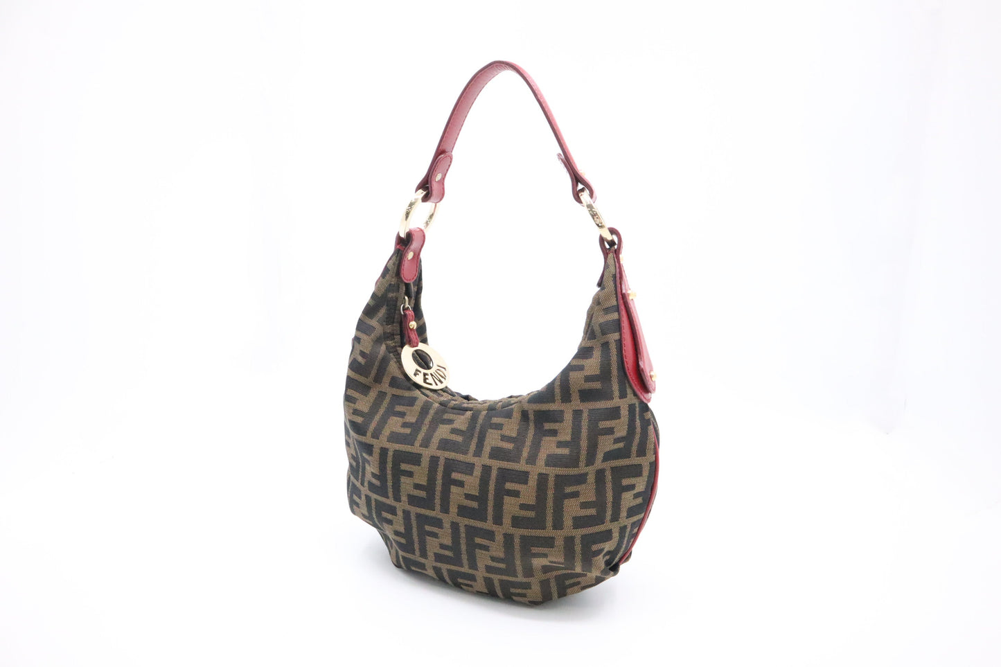 Fendi Shoulder Bag In Zucca And Leather Canvas Red
