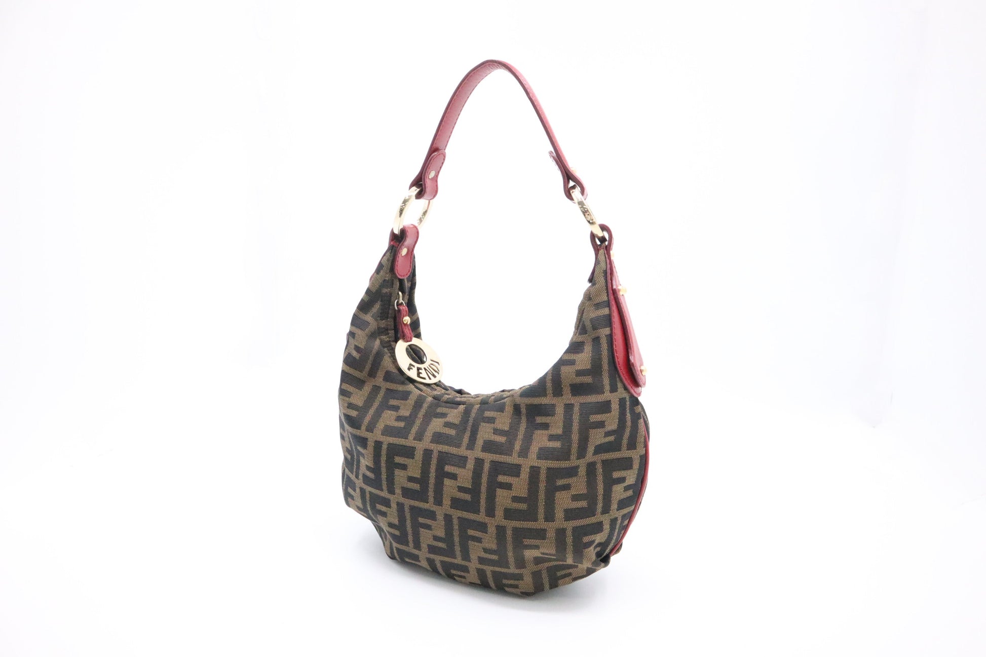 Fendi Shoulder Bag In Zucca And Leather Canvas Red