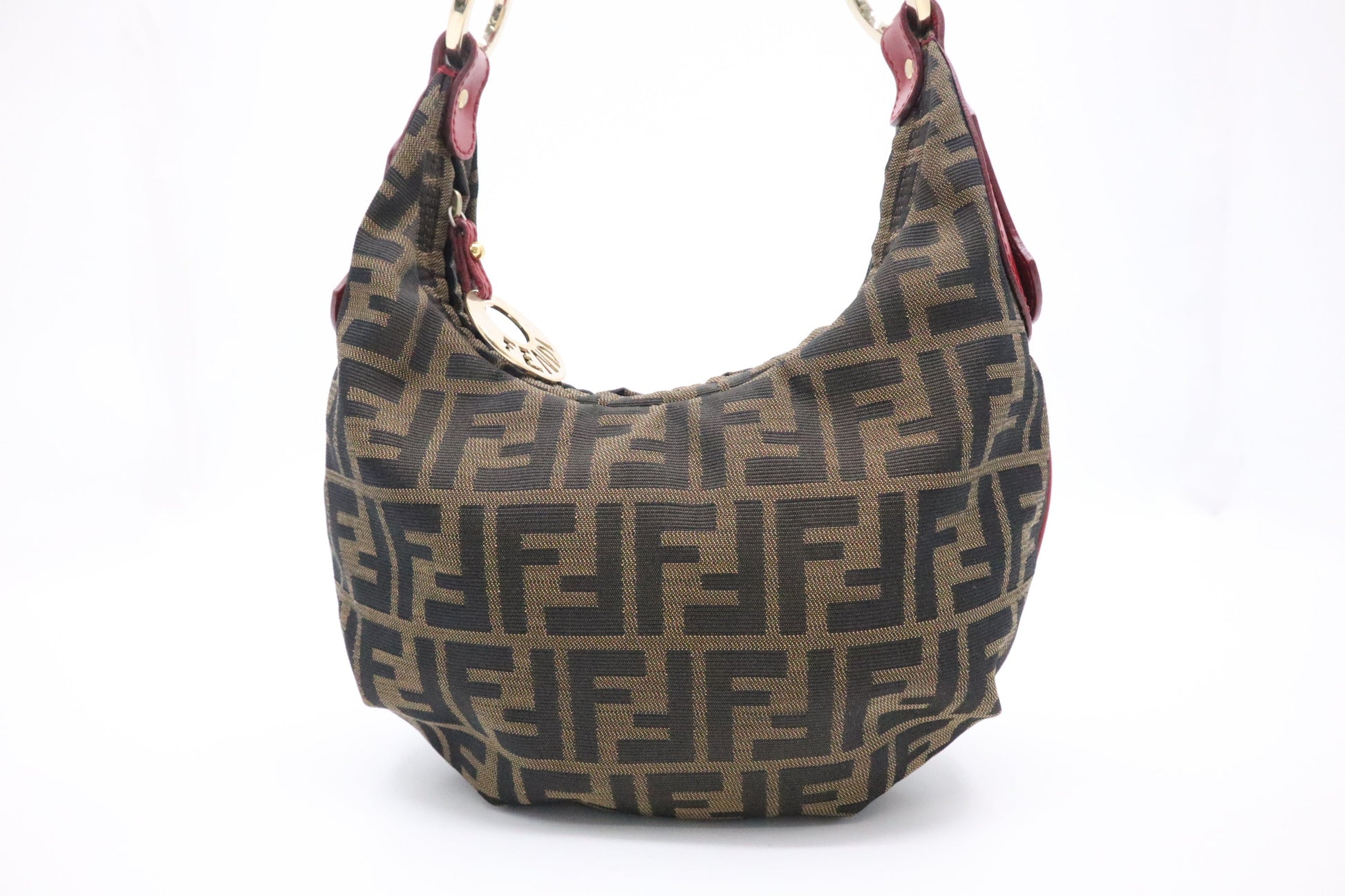 Fendi Shoulder Bag In Zucca And Leather Canvas Red