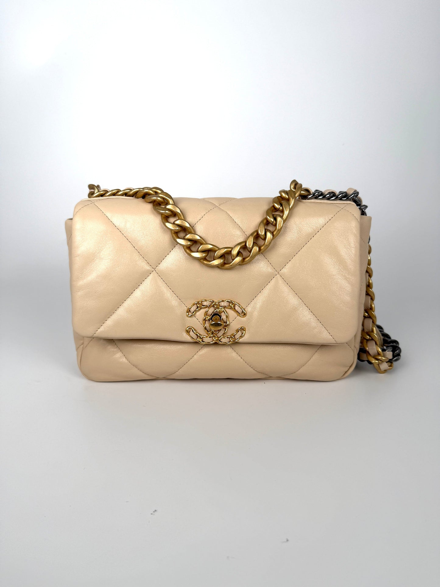 Chanel 19 2020 Medium Beige Goatskin Gold Hardware Flap Bag