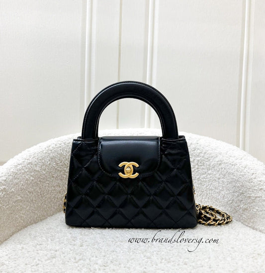 Mini / Small Kelly in Black Shiny Distressed Calfskin and AGHW (Model: ) Accessory Refined