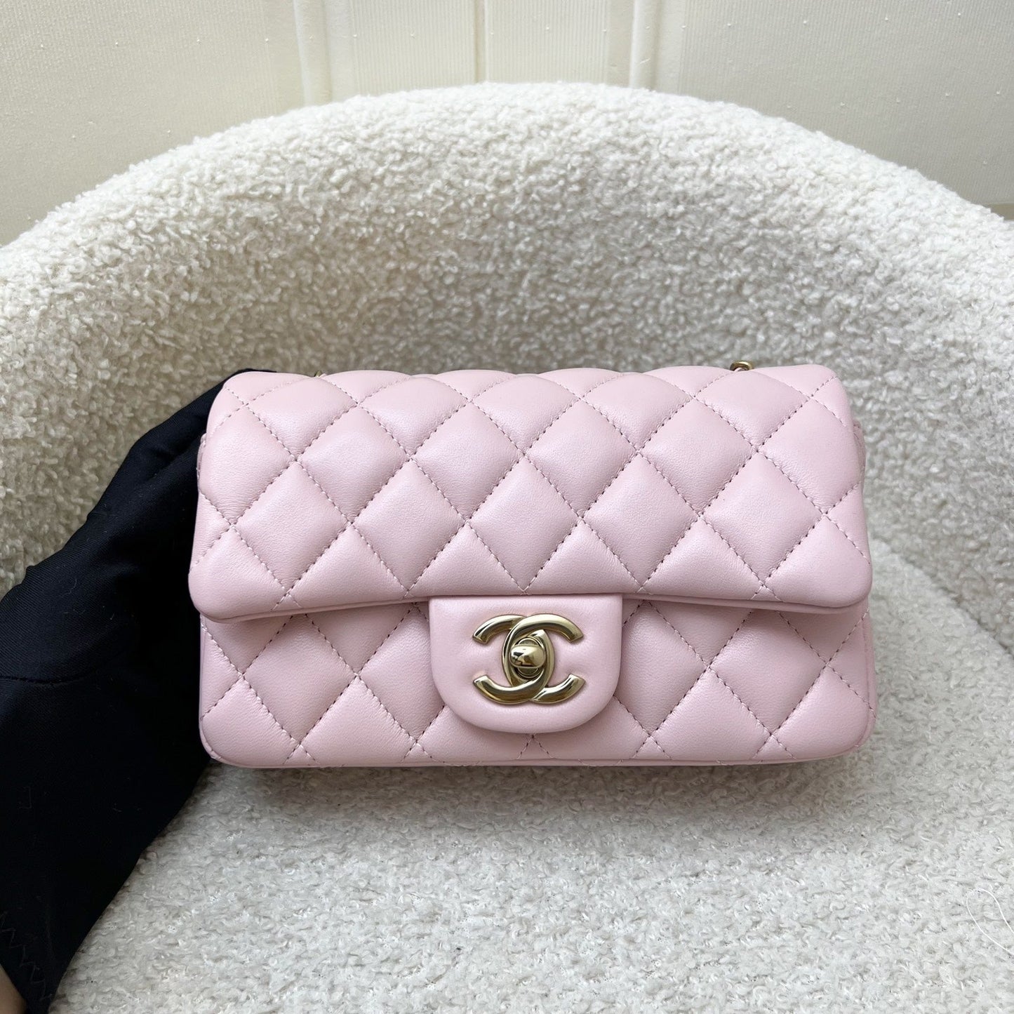 Chanel [Local Full Set] Extra Mini Rectangular Flap in Sakura Pink Lambskin and GHW (Model: ) Accessory
