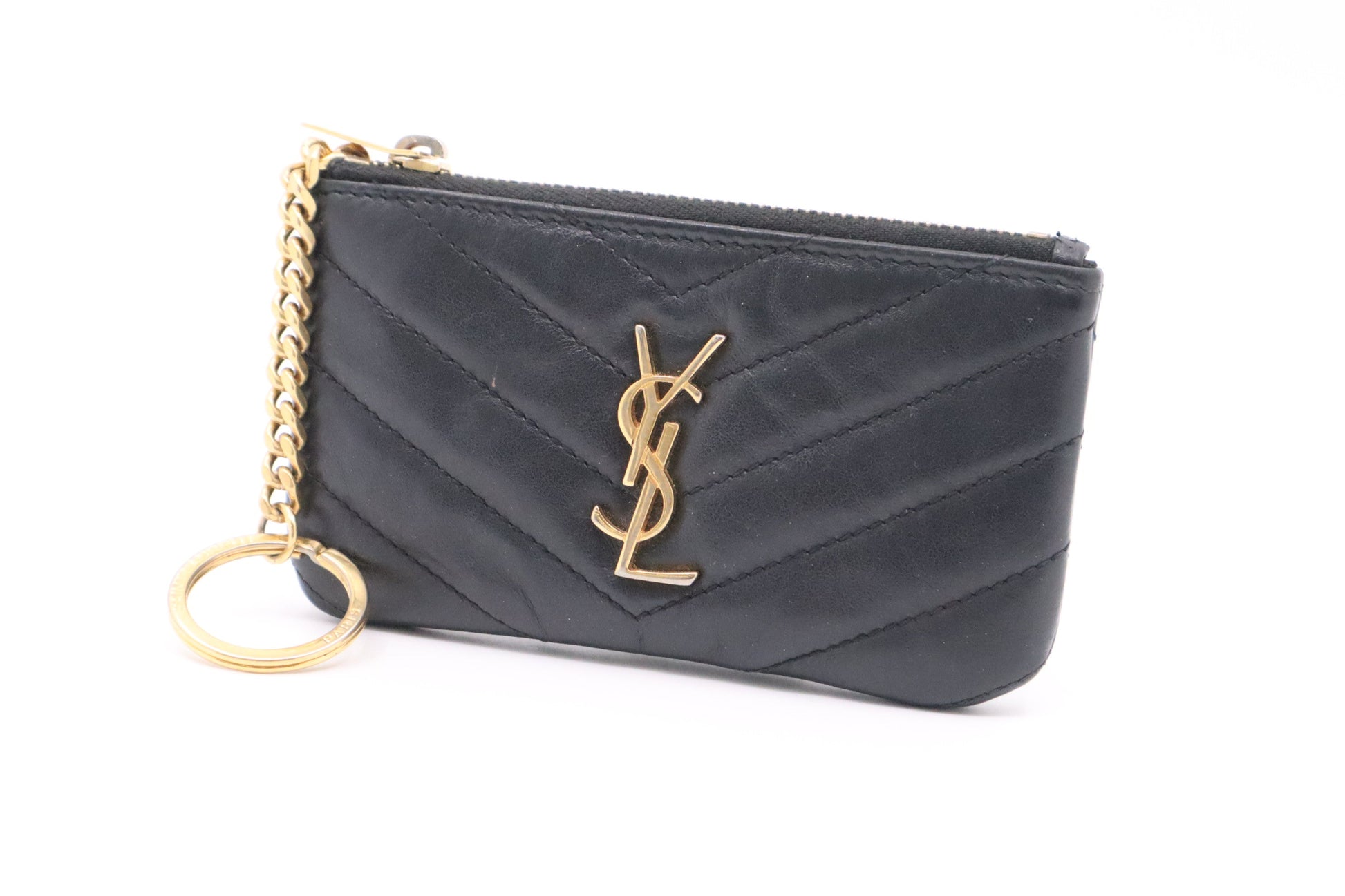 YSL Saint Laurent Key Case In Dark Travel Bag Leather Blue