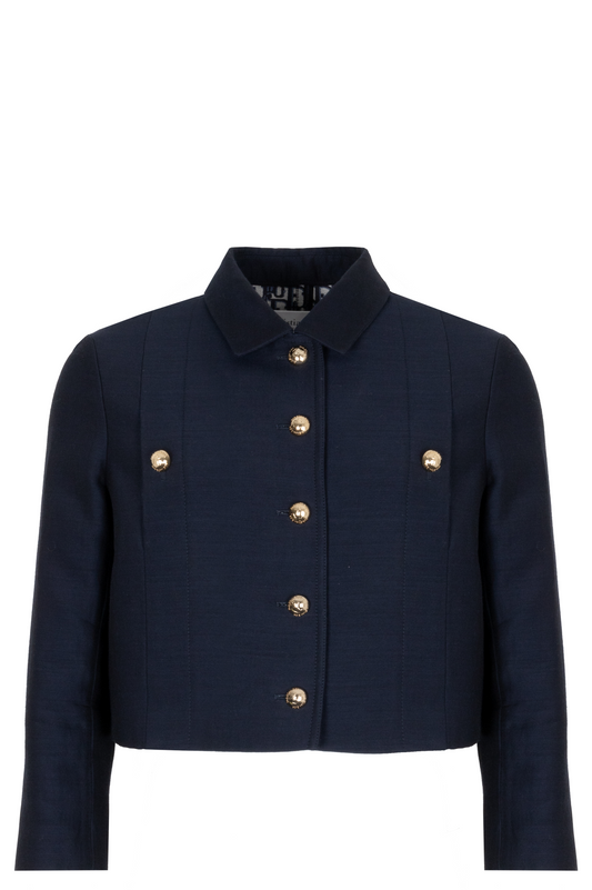 Dior Cropped Jacket Wool Silk Navy Handbag