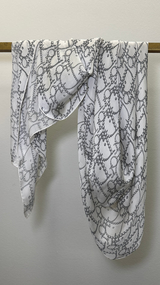 Dior Pearl Print Scarf Grey Silk White Gray Logo