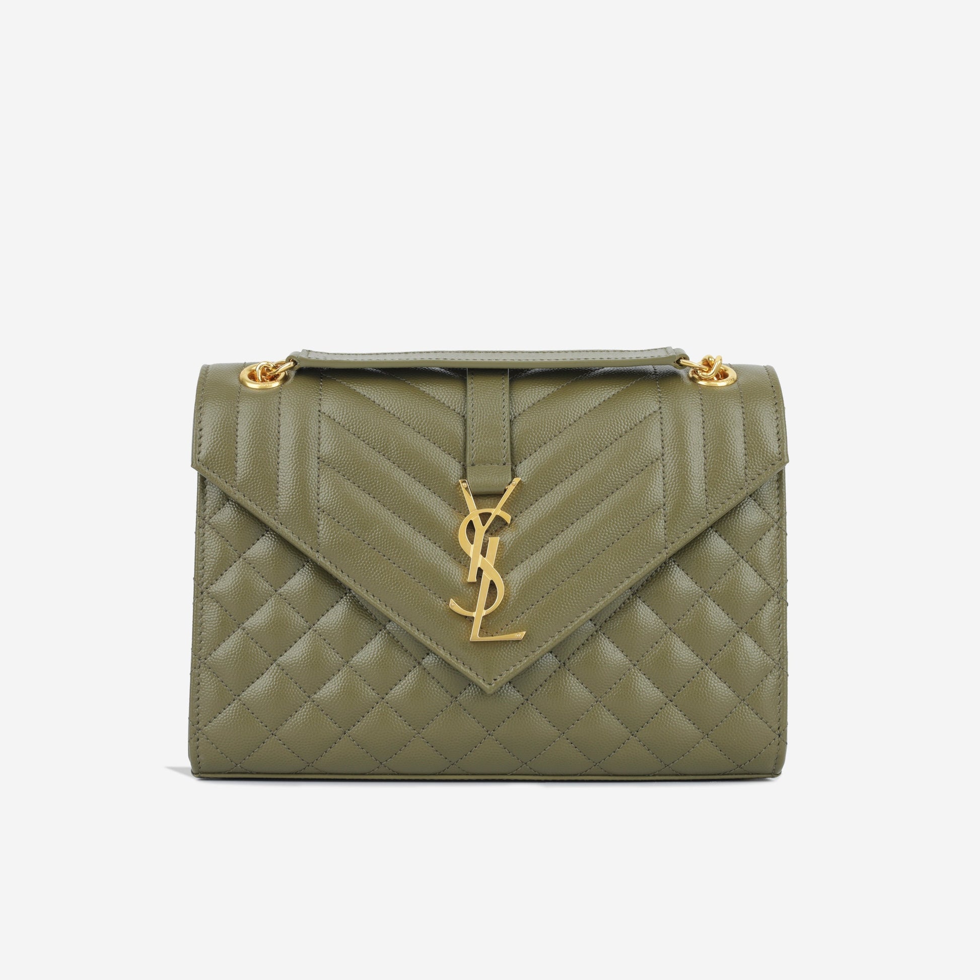 YSL Saint Laurent Envelope Khaki Shoulder Bag Medium