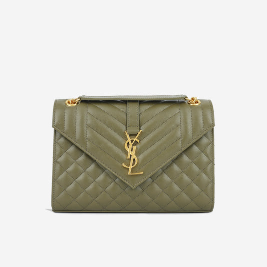 YSL Saint Laurent Envelope Khaki Shoulder Bag Medium