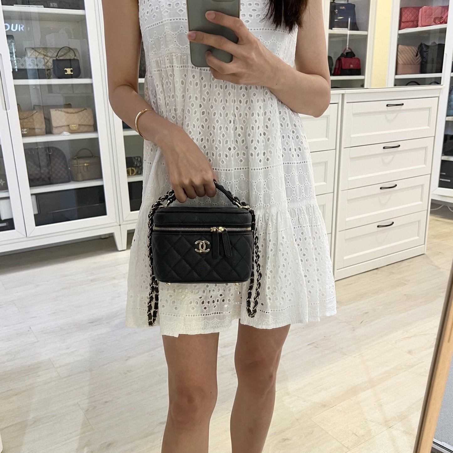 Chanel Top Handle Vanity Case with Chain in Black Caviar LGHW