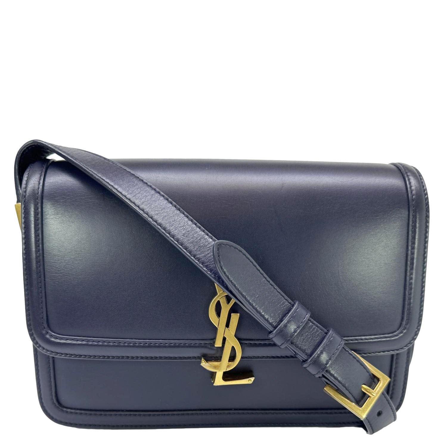 YSL Saint Laurent Yves Solferino Shoulder Bag Leather Blue Navy