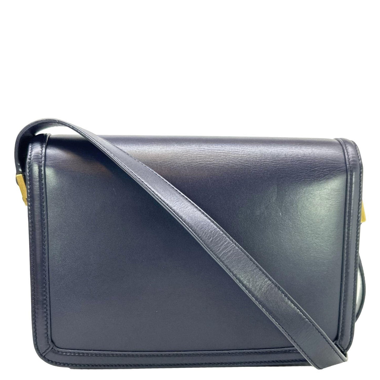 YSL Saint Laurent Yves Solferino Shoulder Bag Leather Blue Navy