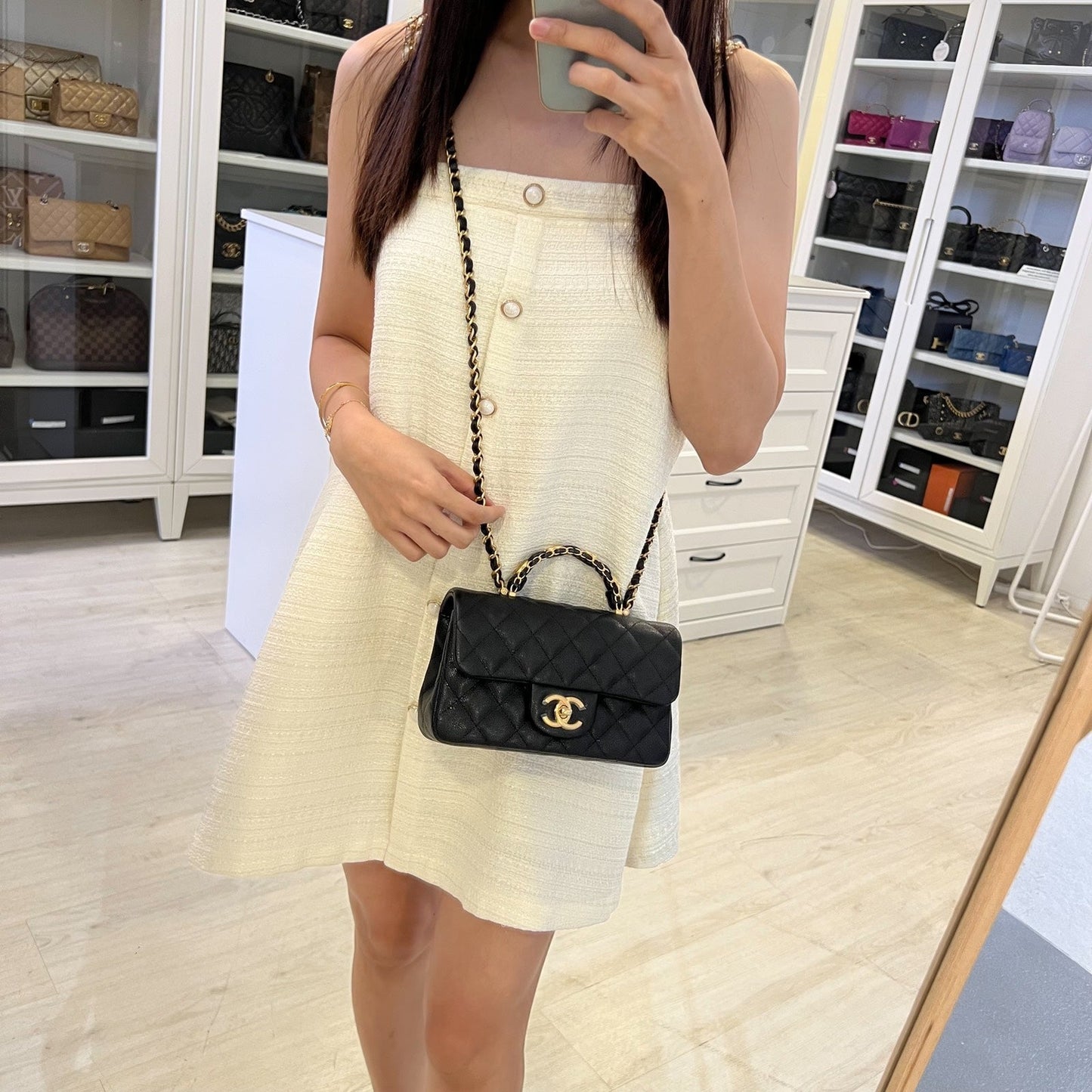 [Brand New] Top Handle Mini Rectangular Flap in Black Caviar and AGHW (Model: ) Bag Rectangle