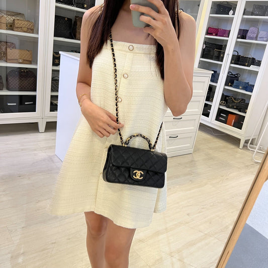 [Brand New] Top Handle Mini Rectangular Flap in Black Caviar and AGHW (Model: ) Bag Rectangle