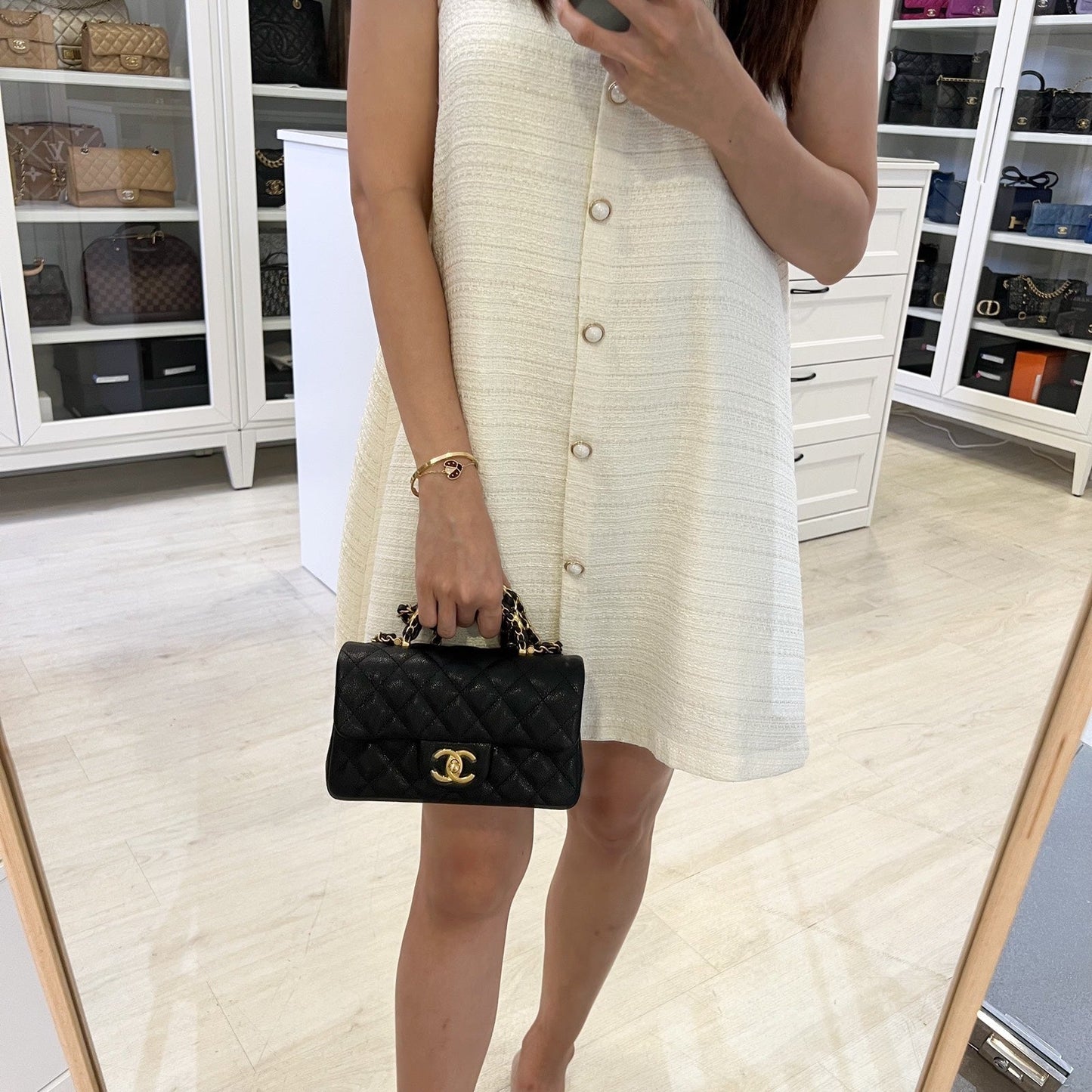 [Brand New] Top Handle Mini Rectangular Flap in Black Caviar and AGHW (Model: ) Bag Rectangle