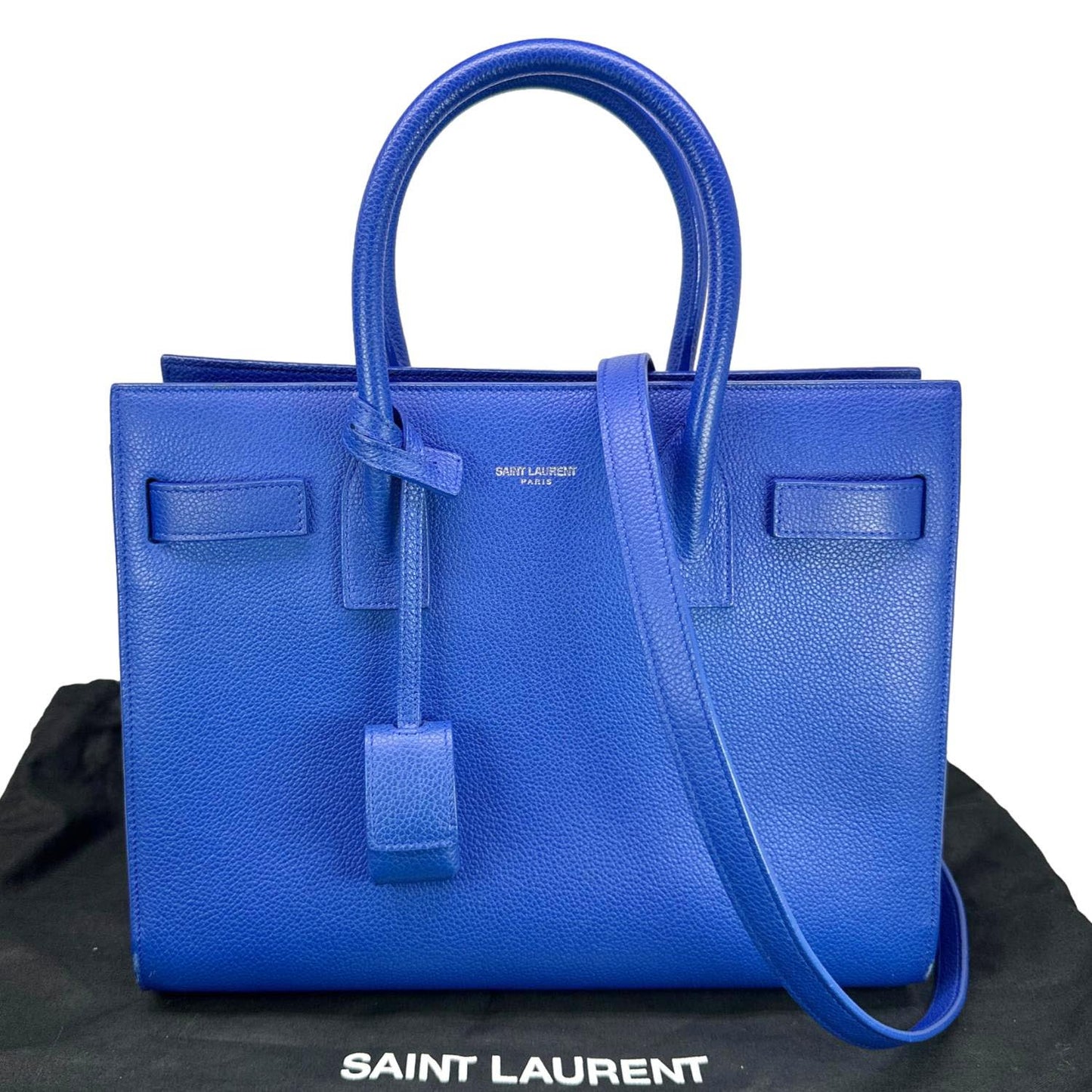 YSL Saint Laurent Yves Sac De Jour Shoulder Bag Leather Blue