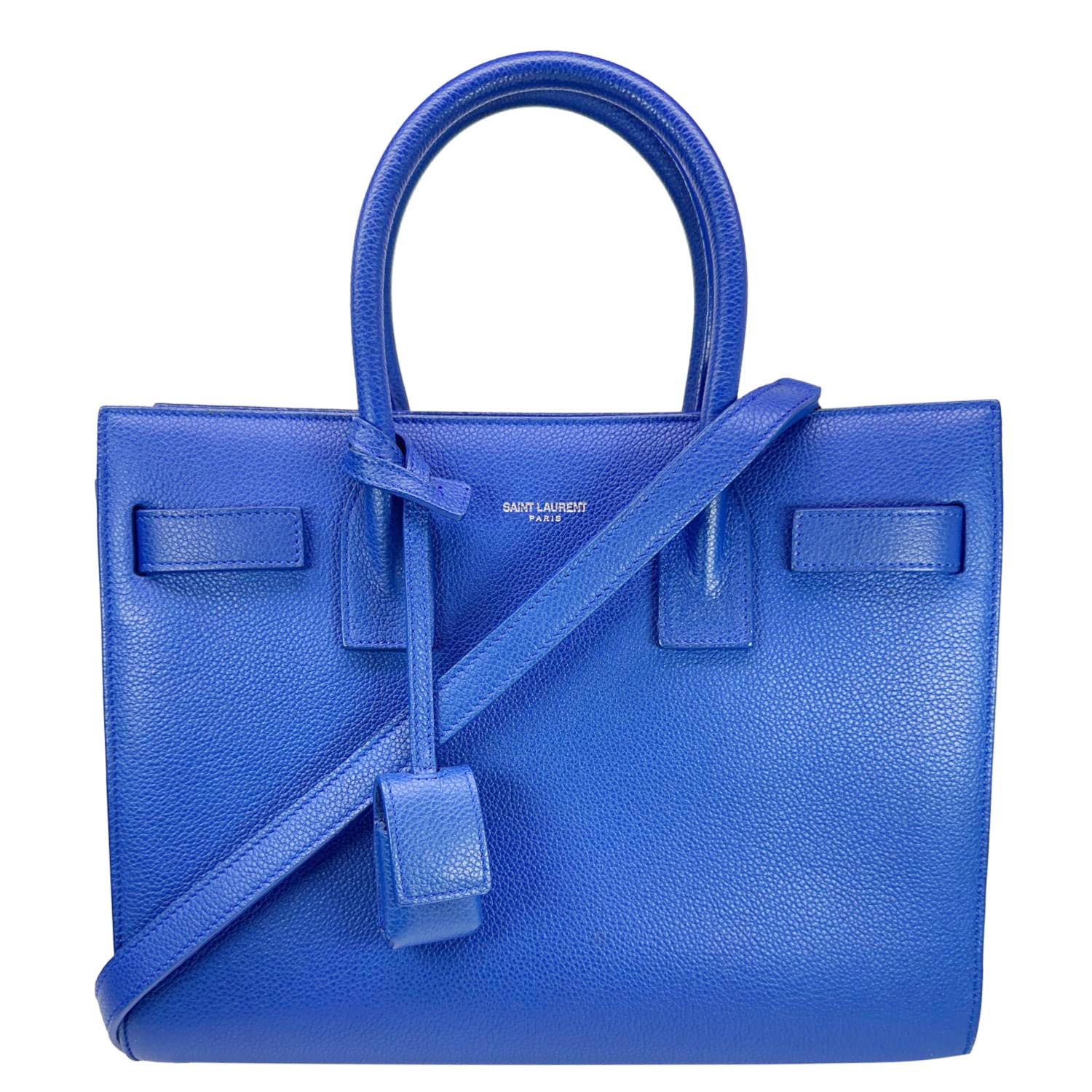 YSL Saint Laurent Yves Sac De Jour Shoulder Bag Leather Blue