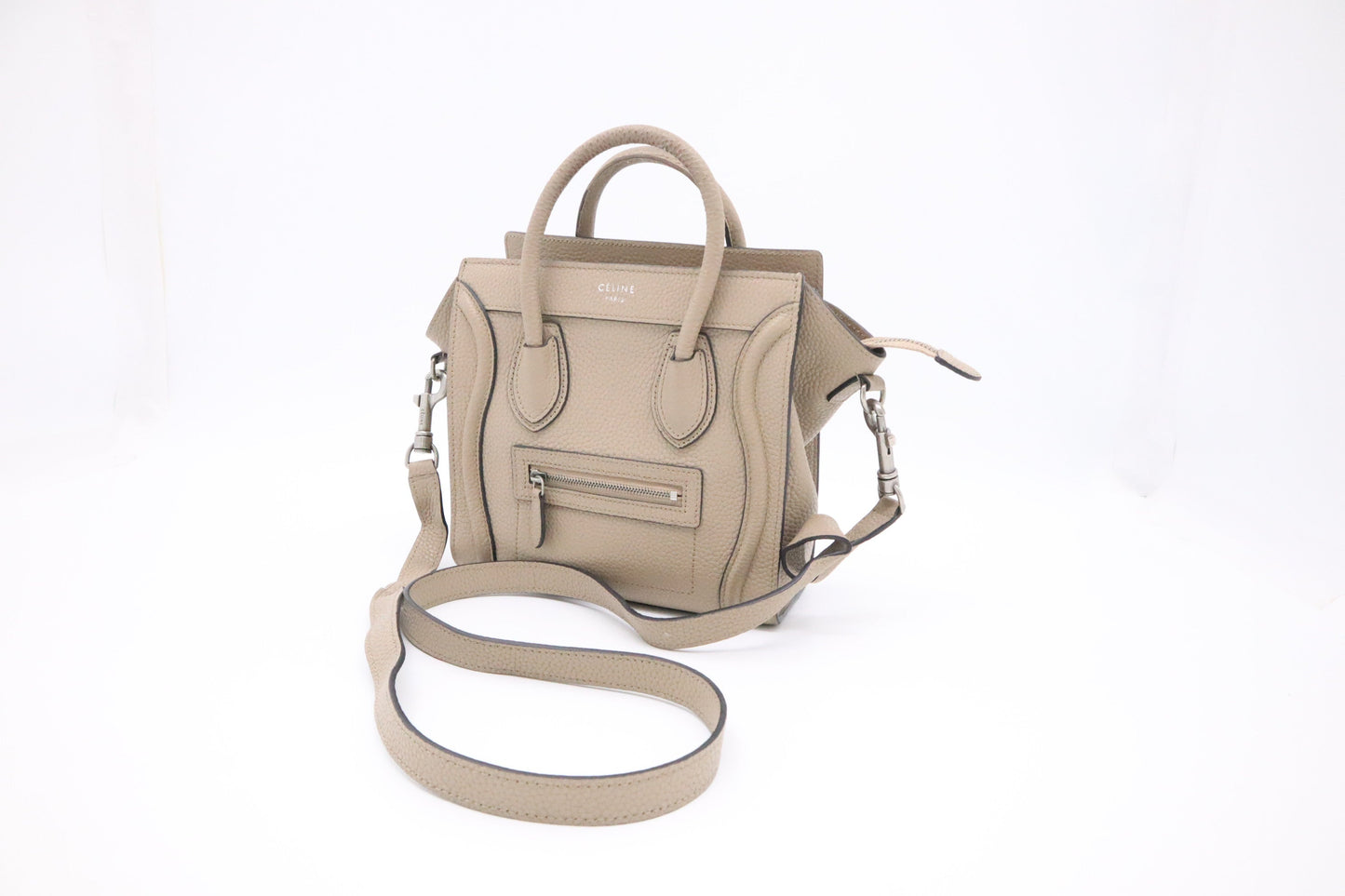 Celine Nano Luggage In Drummed Handbag Leather Beige Travel Bag