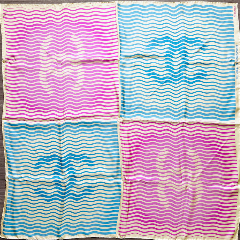 Chanel Cruise in Singapore VIP Gift Scarf in Pink / Blue / Cream 100% Silk