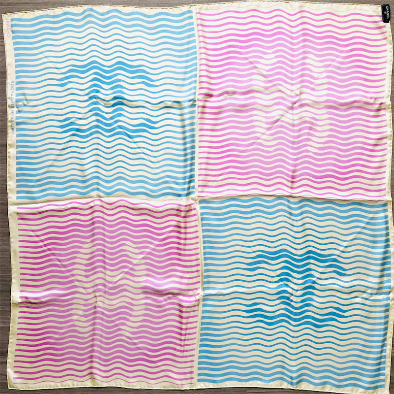 Chanel Cruise in Singapore VIP Gift Scarf in Pink / Blue / Cream 100% Silk