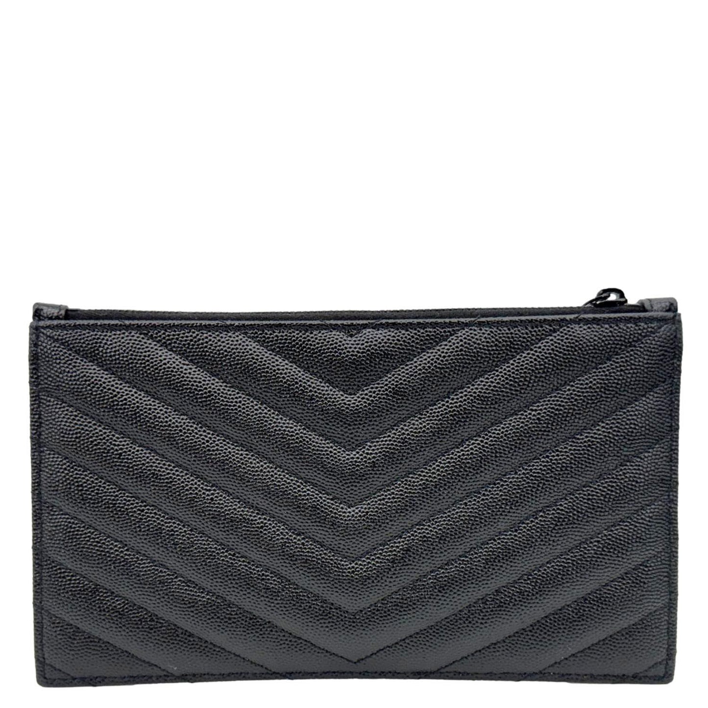 YSL Saint Laurent Yves Bill Grain De Poudre Chevron Pouch Handbag Leather Monogram Black Travel Bag