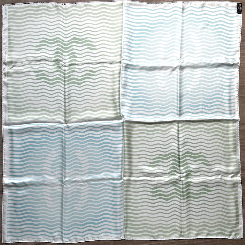 Chanel Cruise in Singapore VIP Gift Scarf in Sage / Blue / Cream 100% Silk