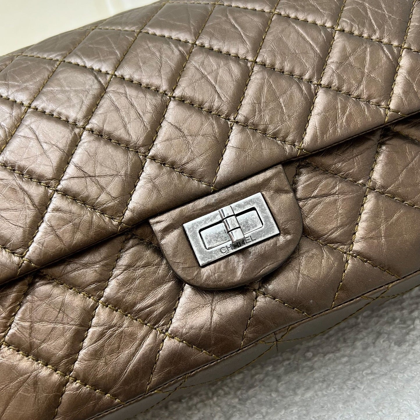Chanel 2.55 Reissue 226 Flap in Bronze Distressed Calfskin and RHW Accessory