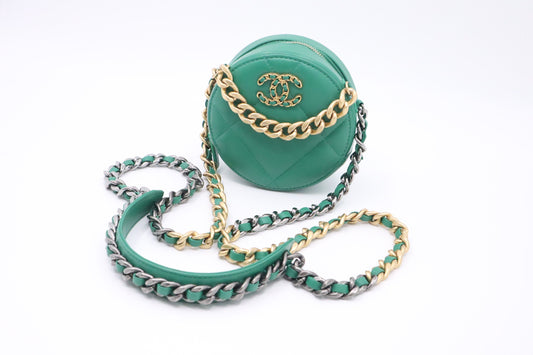 Chanel 19 Round on Green Leather Clutch Bag