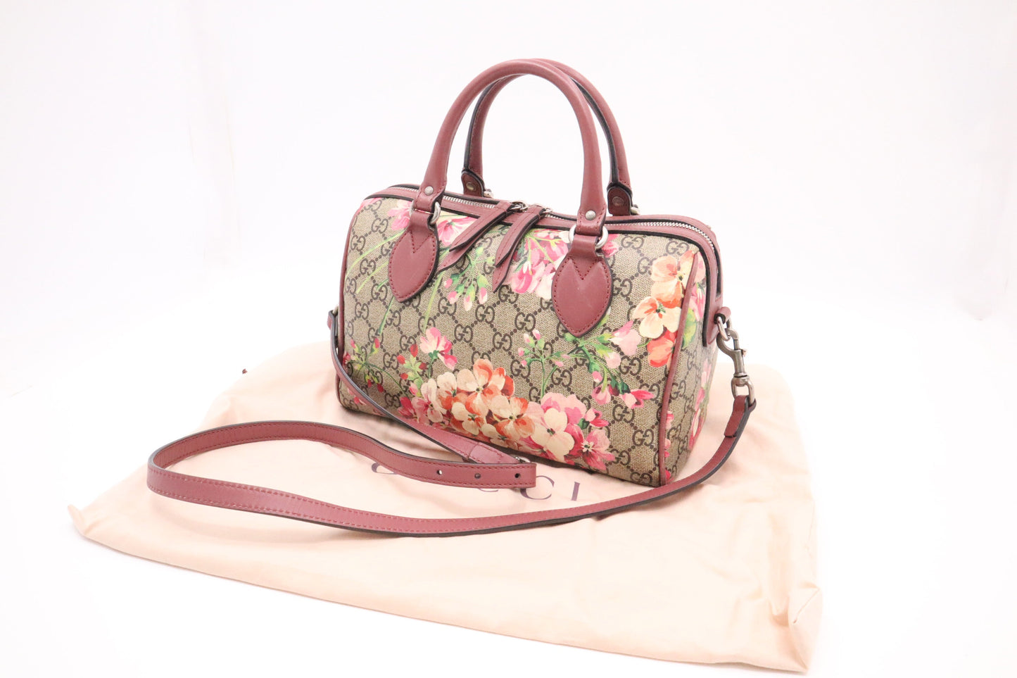 Gucci Boston Bag In Blooms Canvas Pink Travel Bag