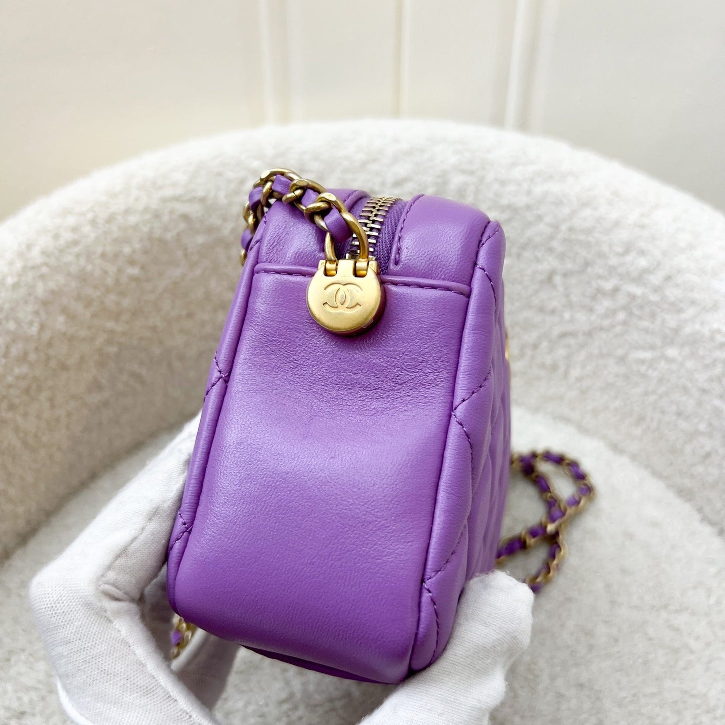 Chanel Pearl Crush Camera Bag in Purple Lambskin AGHW (Model: )