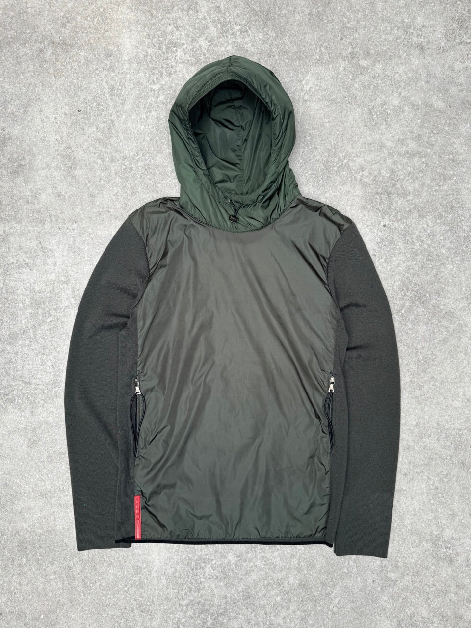 Prada Handbag Panelled Pull Knit Pullover Nylon Metal Green