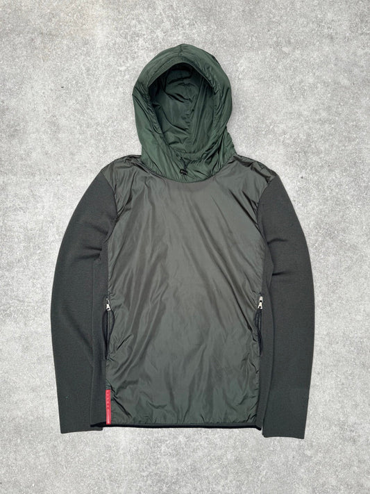 Prada Handbag Panelled Pull Knit Pullover Nylon Metal Green