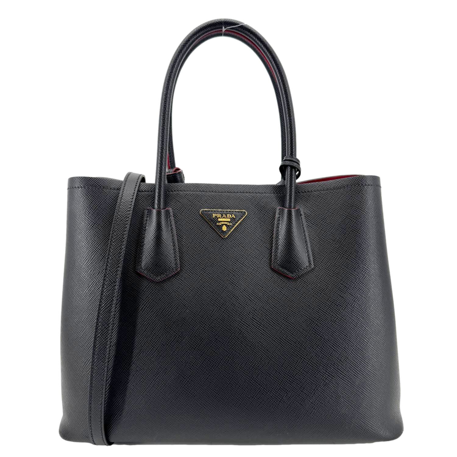 Double Handle Saffiano Shoulder Bag Leather Black