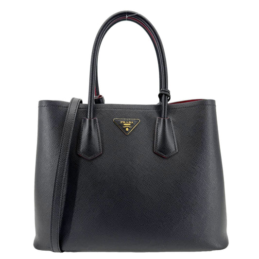 Double Handle Saffiano Shoulder Bag Leather Black