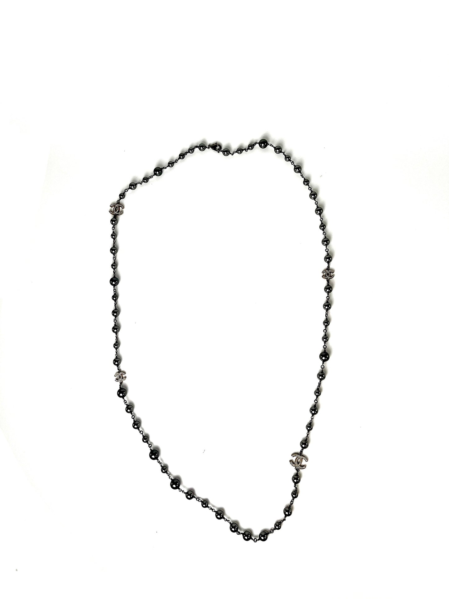 Chanel On layaway Gray Faux Pearl Strass CC Station Long Necklace