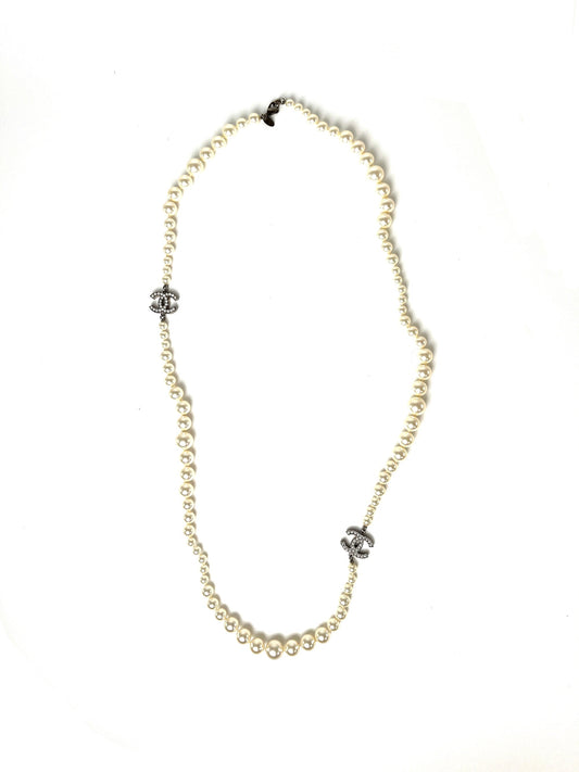 Chanel Faux Pearl CC Station Long Necklace