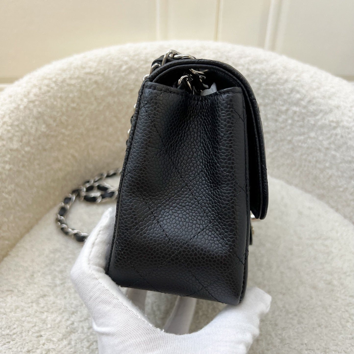 Chanel Classic Mini Square Flap in Black Caviar and SHW Accessory