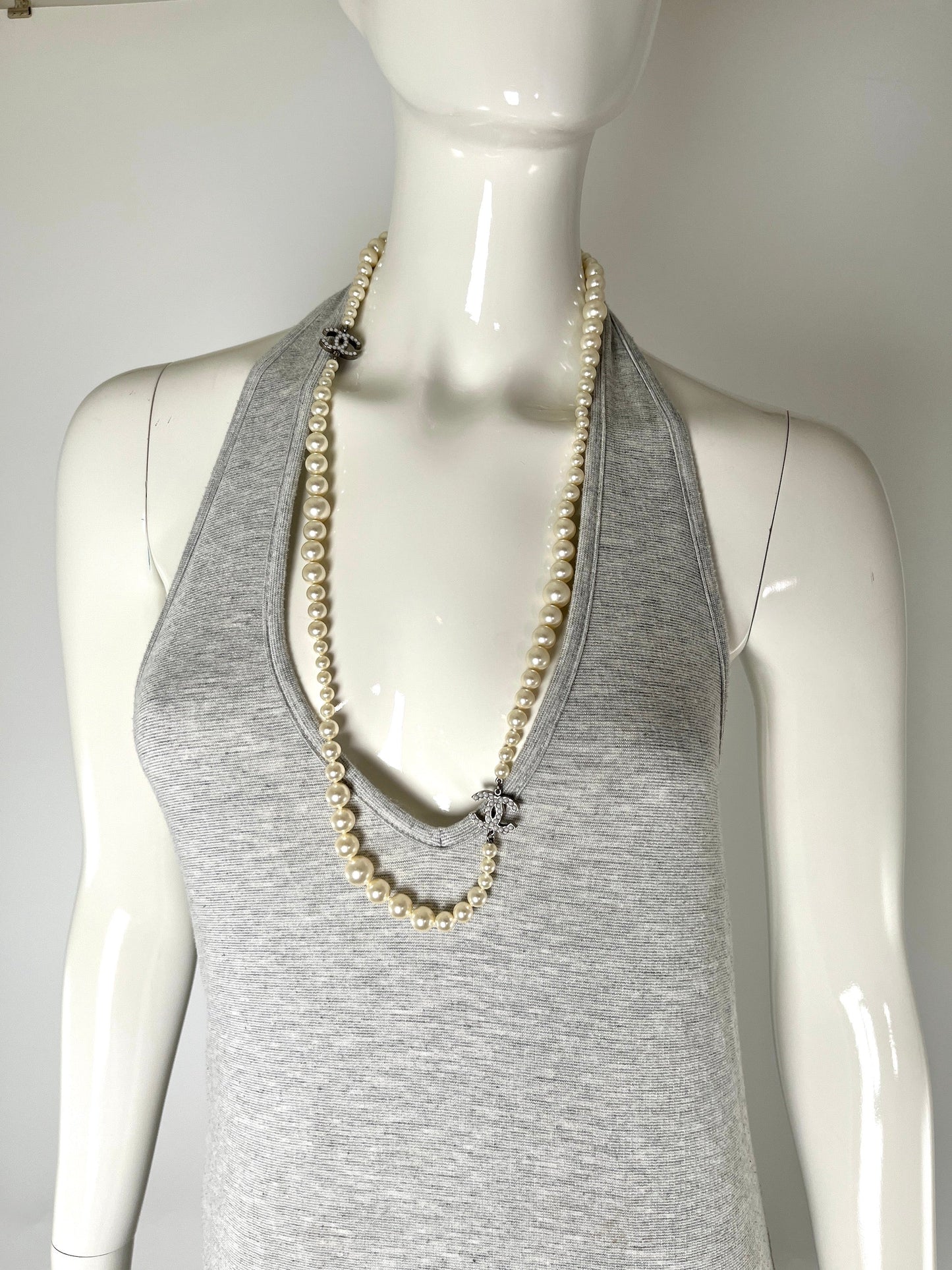 Chanel Faux Pearl CC Station Long Necklace
