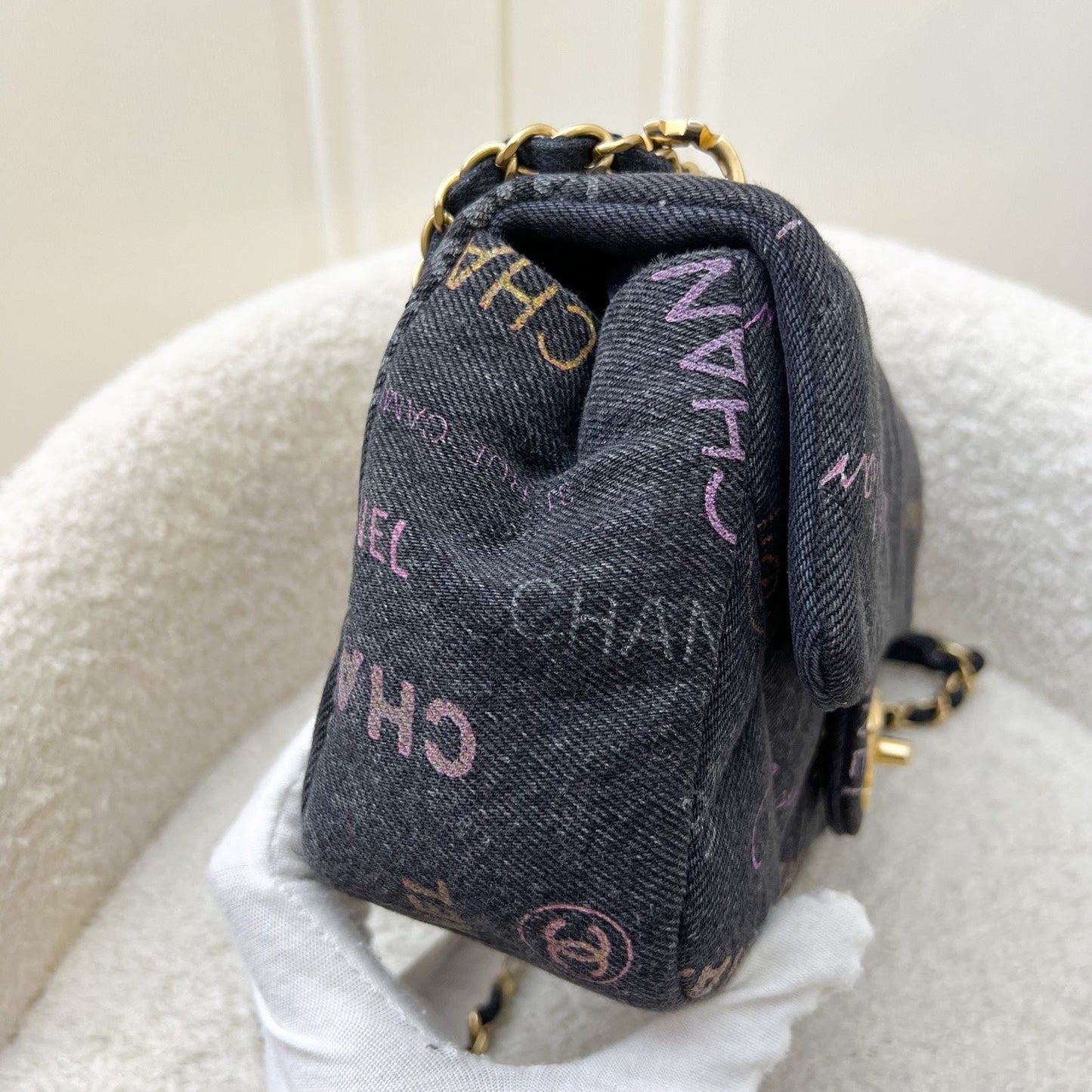 Chanel Denim Mood Small Flap Bag in Black Printed Denim and AGHW