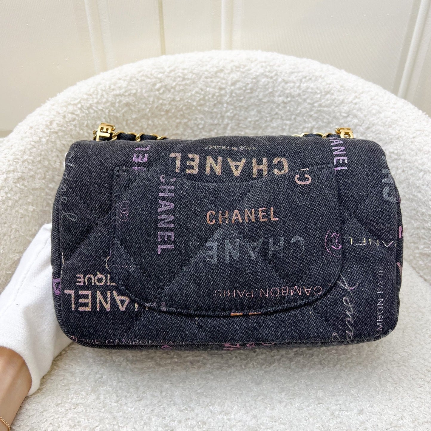 Chanel Denim Mood Small Flap Bag in Black Printed Denim and AGHW