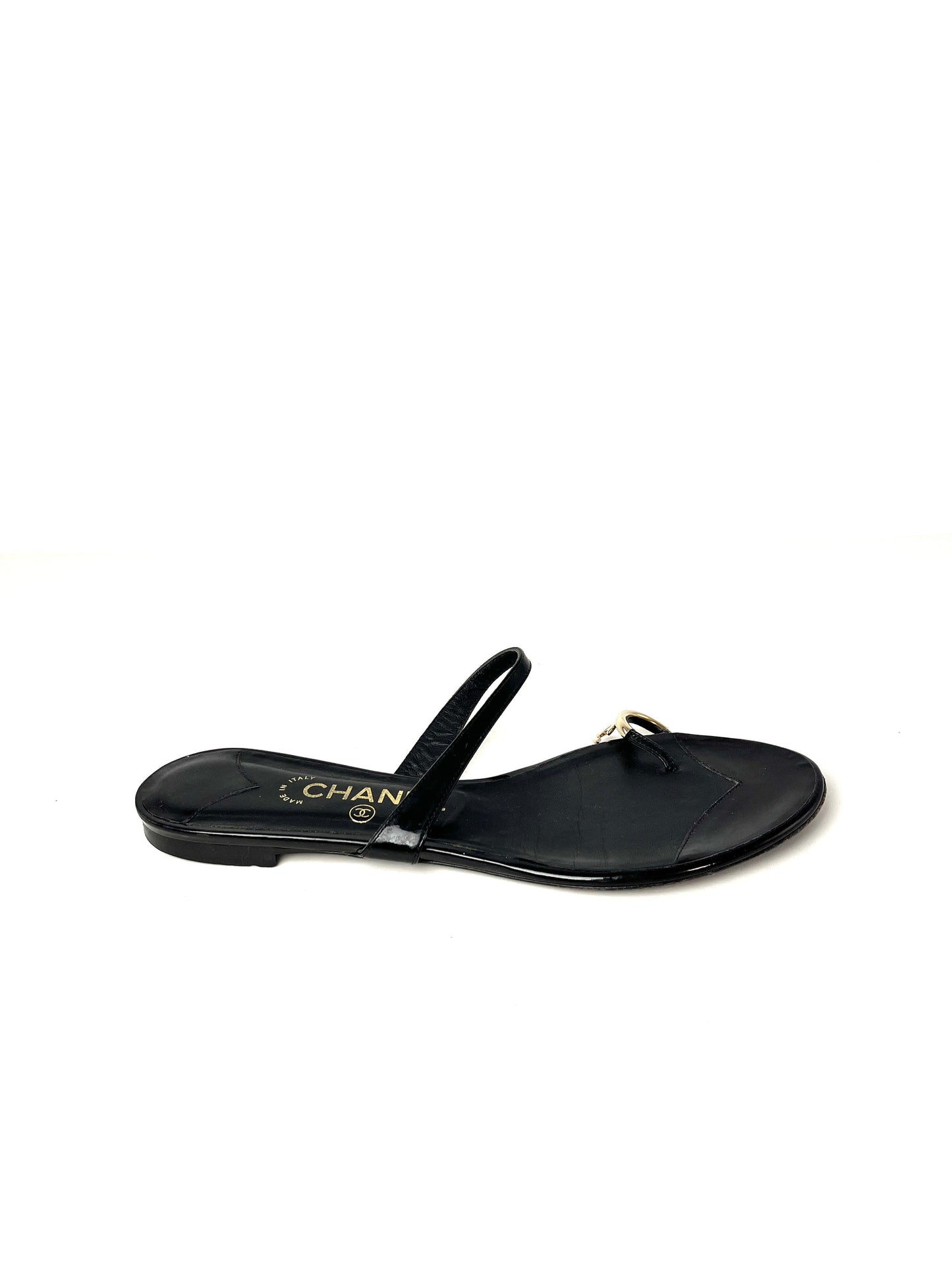 Chanel Black CC Logo Leather Slip on Sandals 41.5 10.5