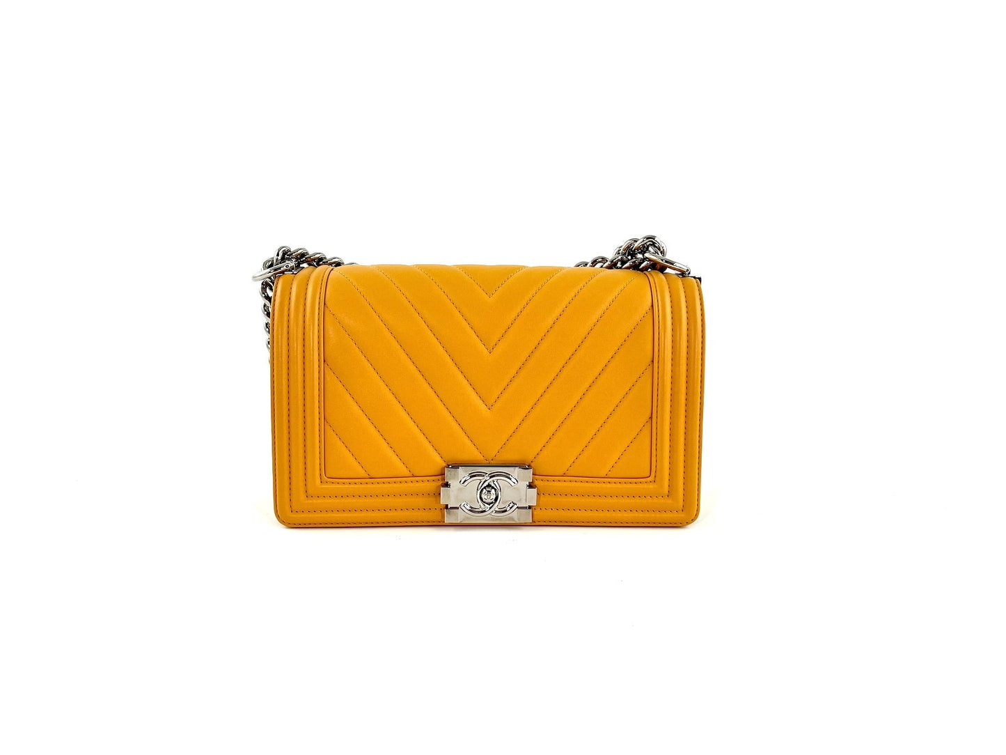 Chanel Boy Old Medium Yellow Chevron Quilted Calfskin Accessory