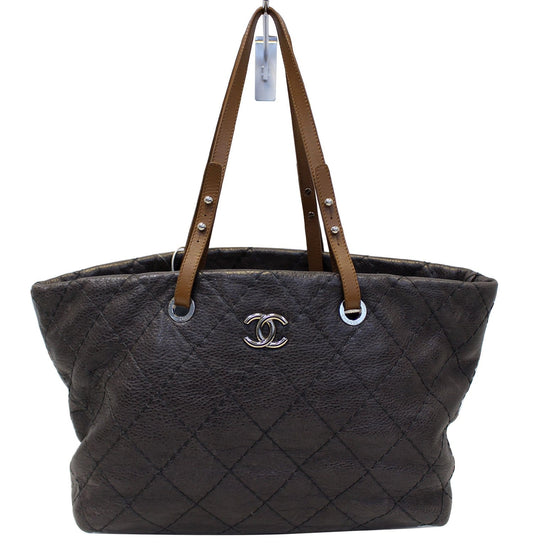 Chanel Dark Glazed On The Road Tote Bag Leather Brown Shoulder Bag