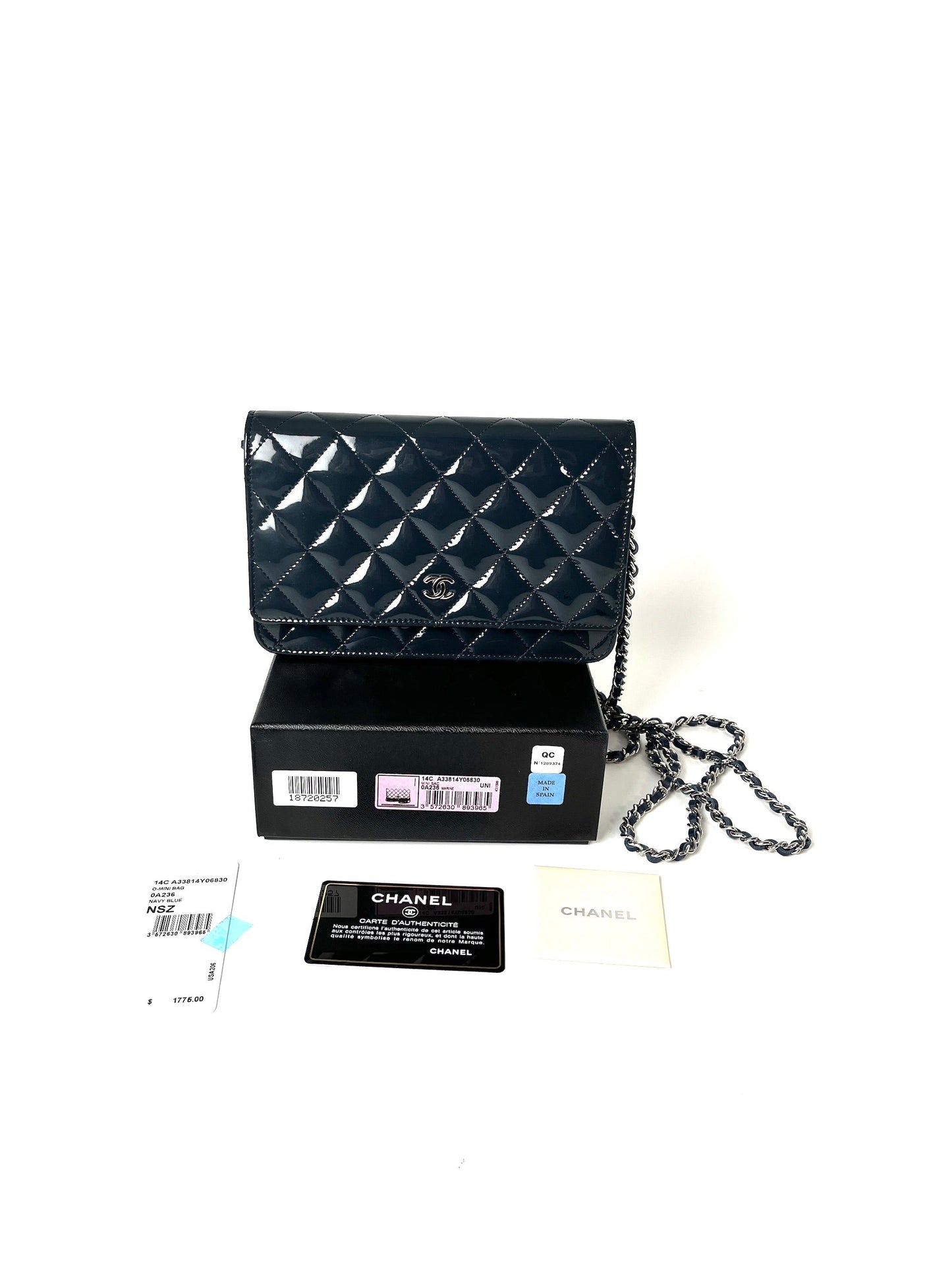 Chanel WOC Wallet on Chain Navy Blue Patent Leather Crossbody Bag