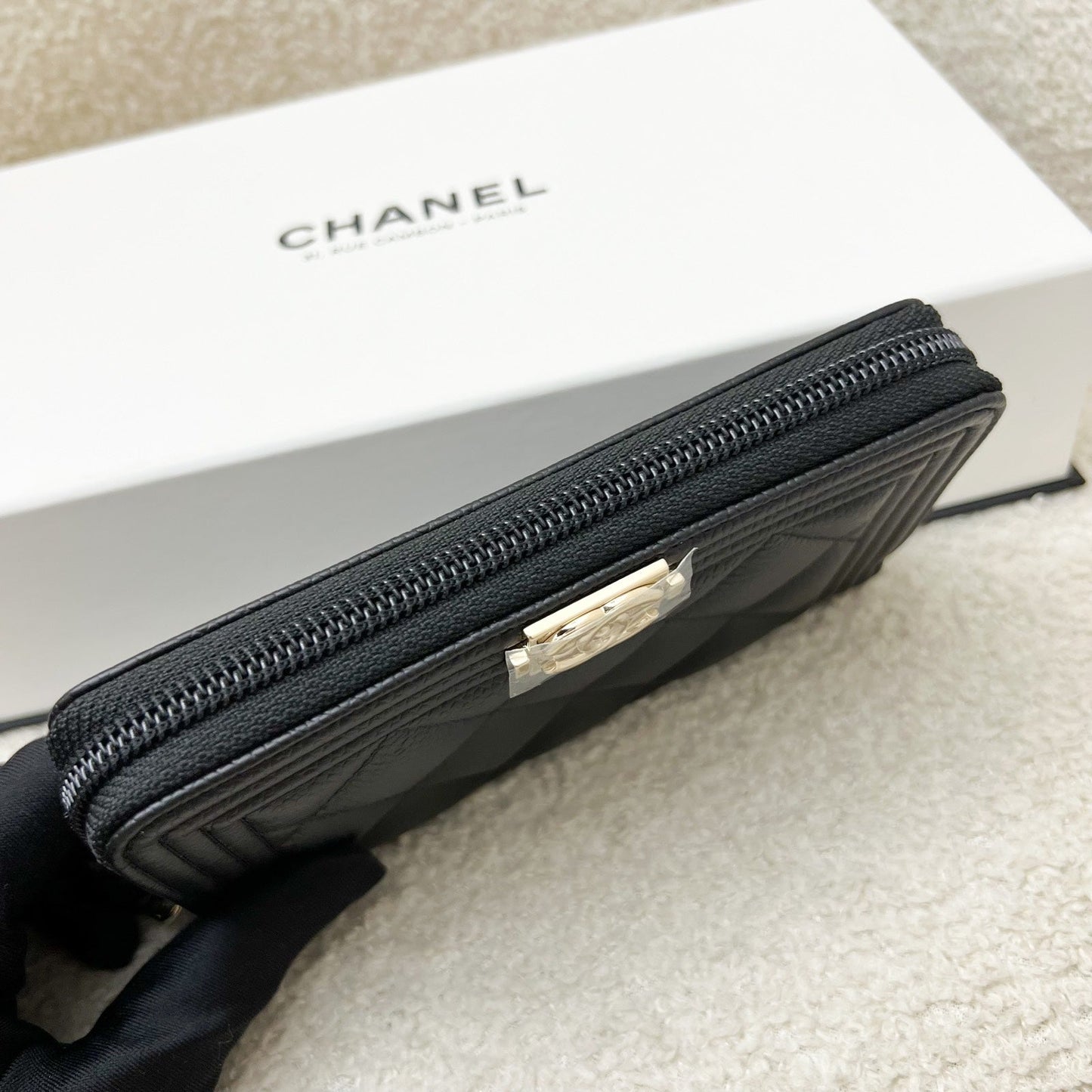 Chanel Boy Medium Mid Length Zippy Wallet in Black Caviar and LGHW (Model: )