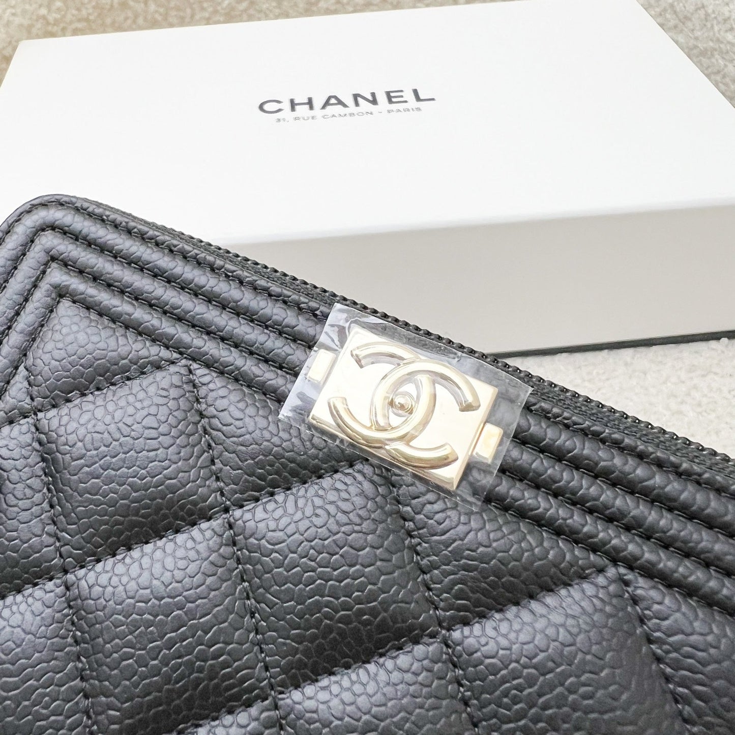 Chanel Boy Medium Mid Length Zippy Wallet in Black Caviar and LGHW (Model: )