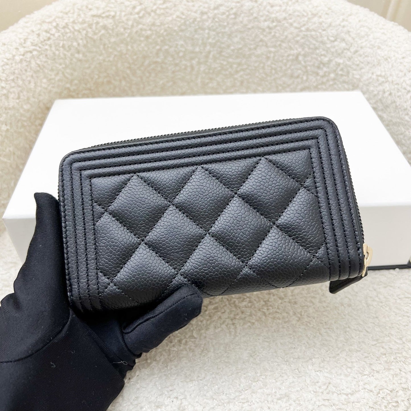 Chanel Boy Medium Mid Length Zippy Wallet in Black Caviar and LGHW (Model: )