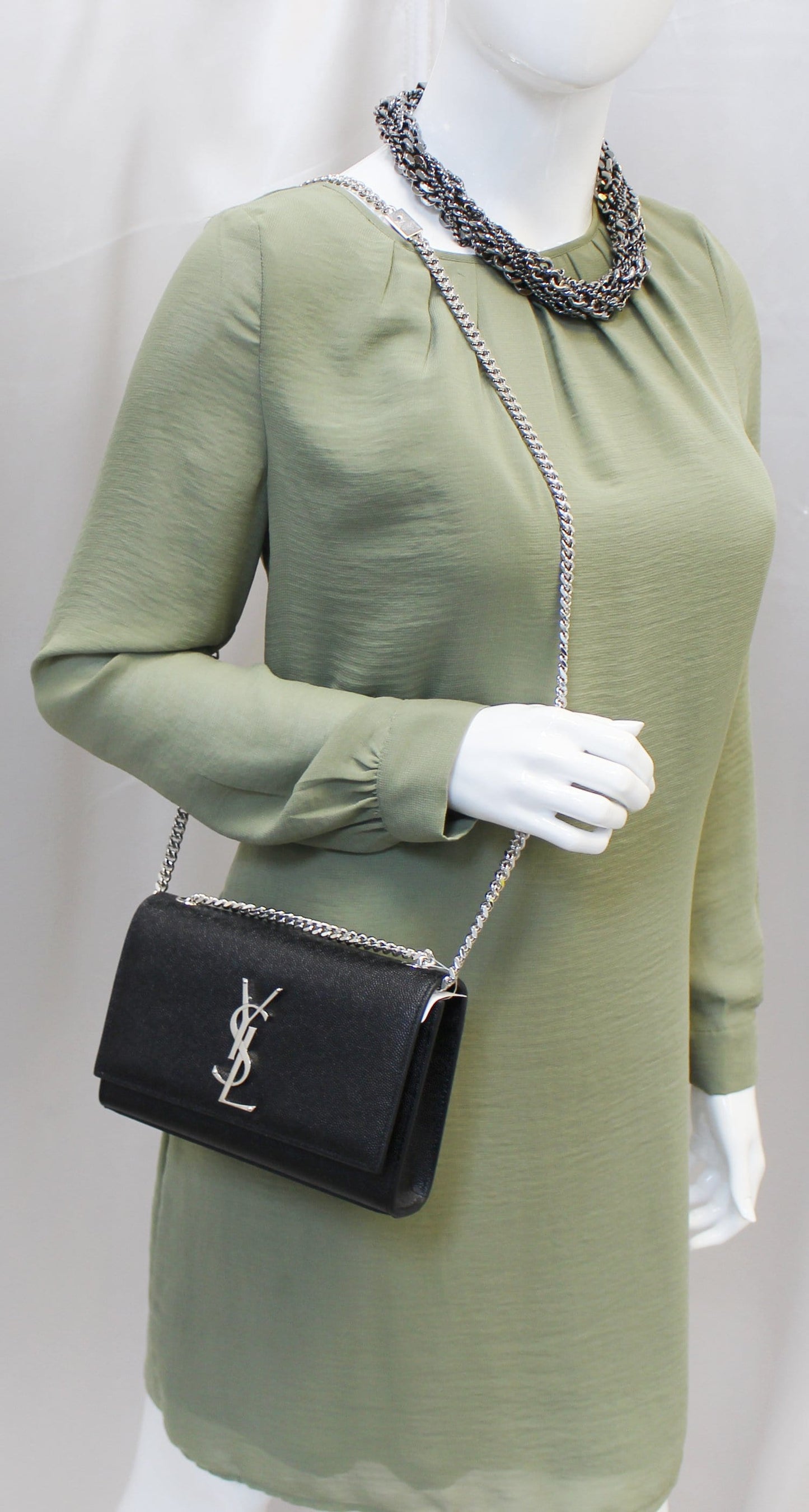 YSL Saint Laurent Yves Kate Clutch Crossbody Bag Leather Black Chain Clutch Bag Crossbody Bag Tt2691