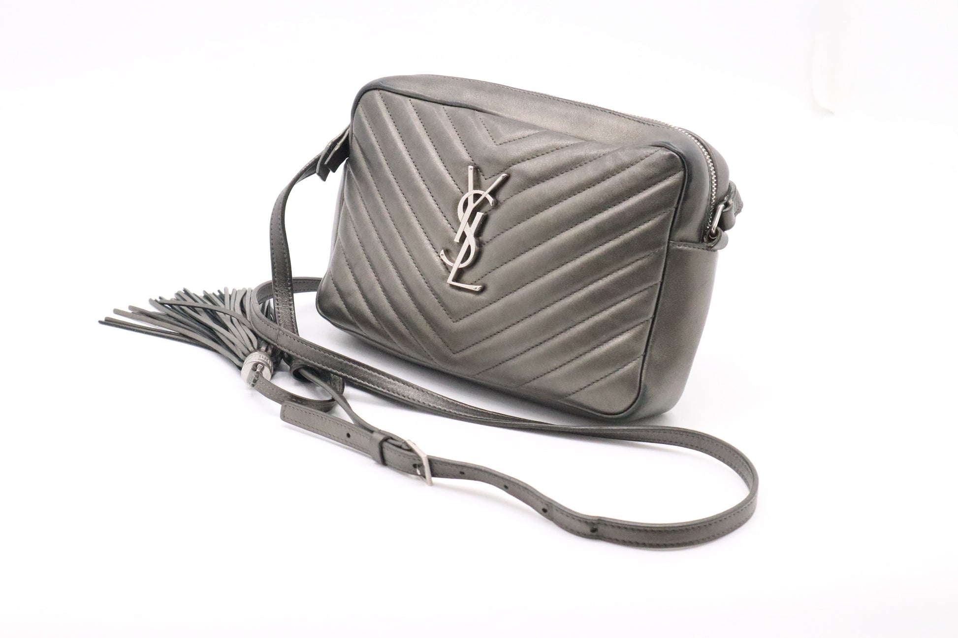 YSL Saint Laurent Lou Camera Bag In Pewter Leather Crossbody Bag