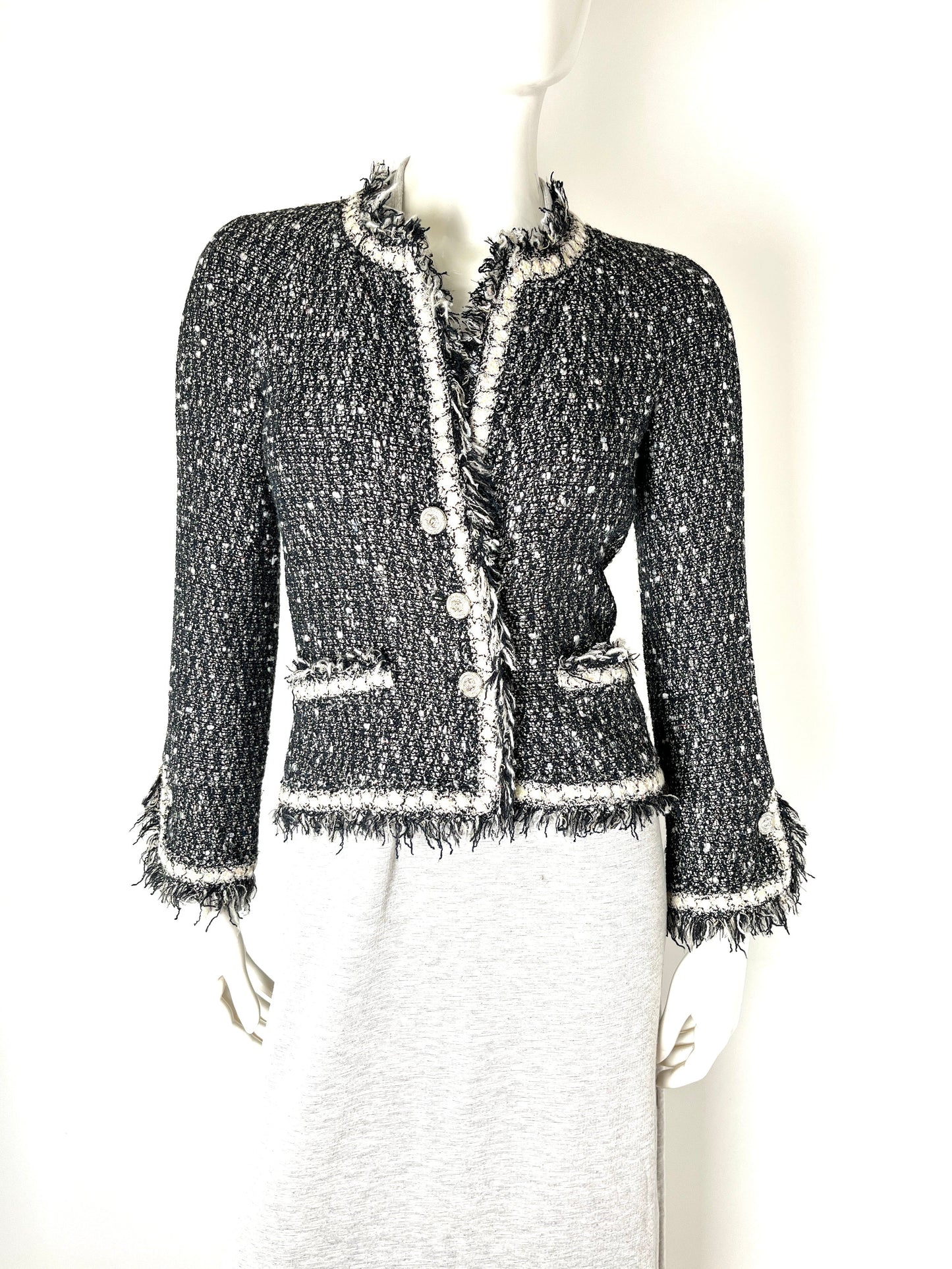 Chanel Tweed Black White Jacket Cardigan 36 4