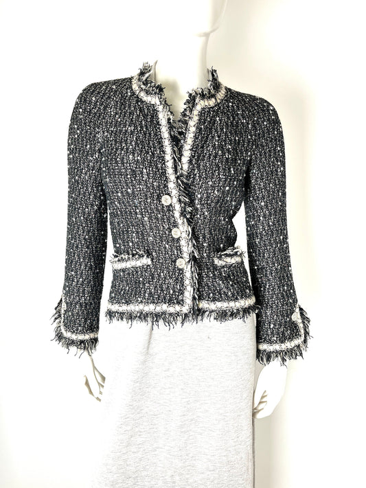 Chanel Tweed Black White Jacket Cardigan 36 4